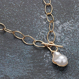 Natural Pearl Pendant Toggle Necklace