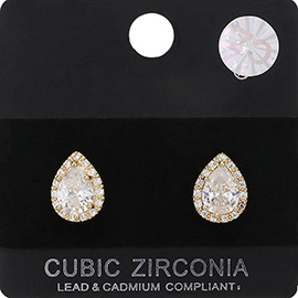 Teardrop CZ Stone Evening Stud Earrings