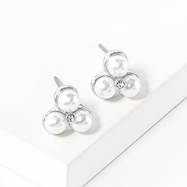 Crystal Triple Pearl Mini Stud Earrings