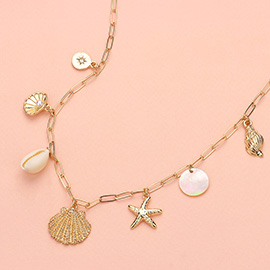 Shell Starfish Puka Shell Charm Station Paperclip Chain Necklace