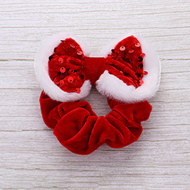 Sequin Fuzzy Christmas Bow Scrunchie Hairband