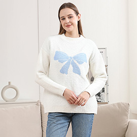 Ribbon Pointed Crew Neck Sweater