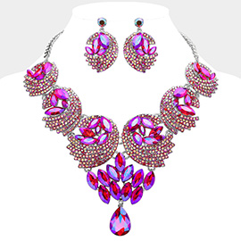 Teardrop Marquise Stone Embellished Rhinestone Paved Abstract Bib Statement Necklace