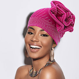 Bling Studded Flower Pointed Turban Hat