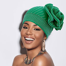 Bling Studded Flower Pointed Turban Hat