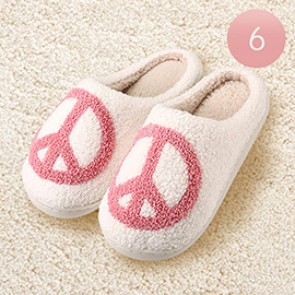 6Pairs- Peace Mark Printed Home Indoor Floor Slippers