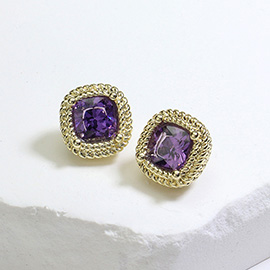 Square CZ Stone Cushion Stud Earrings