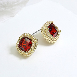 Square CZ Stone Cushion Stud Earrings