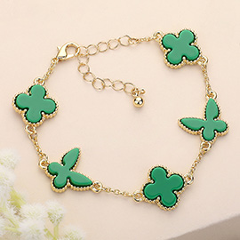 Natural Stone Quatrefoil Butterfly Link Bracelet