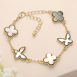 Natural Stone Quatrefoil Butterfly Link Bracelet