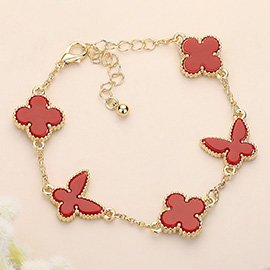 Natural Stone Quatrefoil Butterfly Link Bracelet