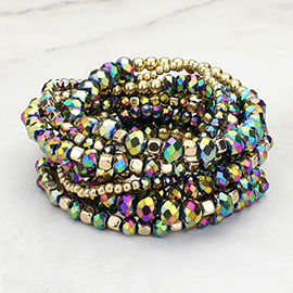 9PCs - Faceted Beaded Stretch Multi Layered Bracelets