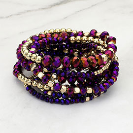 9PCs - Faceted Beaded Stretch Multi Layered Bracelets