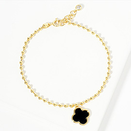 Gold Dipped Natural Stone Quatrefoil Charm Bubble Chain Bracelet