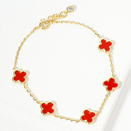 Gold Dipped Natural Stone Quatrefoil Station Bracelet