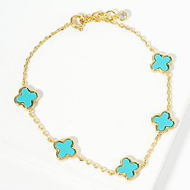 Gold Dipped Natural Stone Quatrefoil Station Bracelet