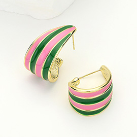 14K Gold Dipped Enamel Vibrant Wave Stripe Hoop Earrings