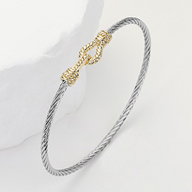 Two Tone Metal Rope Buckle Accented Bangle Bracelet