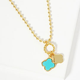 Gold Dipped Double Quatrefoil Pendant Bubble Chain Necklace