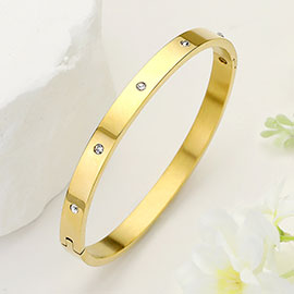 Stainless Steel Stone Paved Hinged Bangle Bracelet