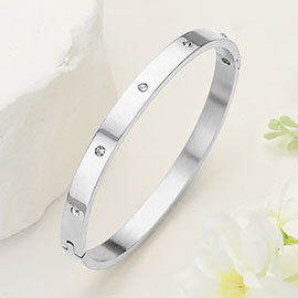 Stainless Steel Stone Paved Hinged Bangle Bracelet