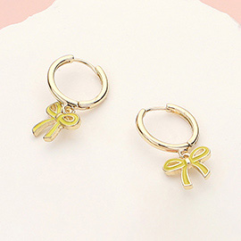 Enamel Bow Dangle Huggie Hoop Earrings