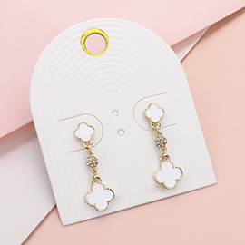 Enamel Quatrefoil Mini Shamballa Ball Link Dropdown Dangle Earrings