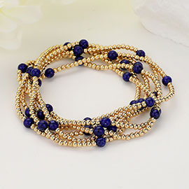 6PCS - Natural Stone Metal Ball Beaded Stretch Multi Layered Bracelets