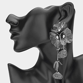 Oversized Stone Centered Metal Cutout Flower Earrings