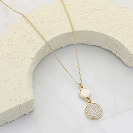 Pearl Paved Mother Of Pearl Disc Link Pendant Necklace