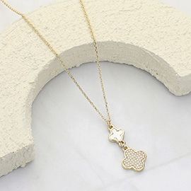 Pearl Paved Mother Of Pearl Quatrefoil Link Pendant Necklace