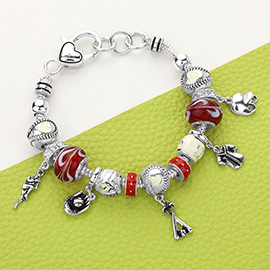 Baseball Charm Multi Bead Bracelet