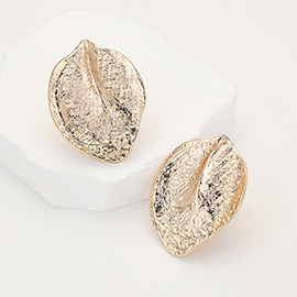 Textured Metal Leaf Clip On Earrings