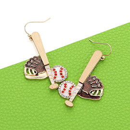 Stone Rim Enamel Baseball Dangle Earrings