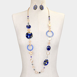 Celluloid Acetate Disc Ring Faceted Beads Link Long Necklace