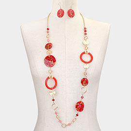 Celluloid Acetate Disc Ring Faceted Beads Link Long Necklace