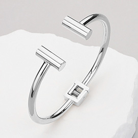 Stainless Steel Parallel Bar Tip Hinged Cuff Bracelet