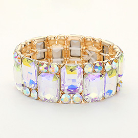 Square Round Glass Stone Cluster Stretch Evening Bracelet