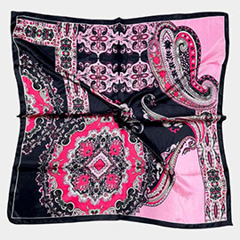 Paisley Pattern Printed Square Silky Satin Scarf Shawl