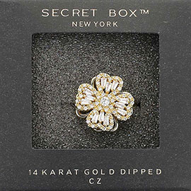 SECRET BOX_14K Gold Dipped CZ Stone Clover Spinning Adjustable Ring