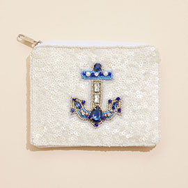 Anchor Stone Cluster Sequin Seed Beaded Mini Pouch Bag