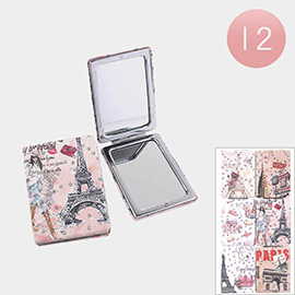 12PCS - Paris Attraction Printed Cosmetic Mirrors