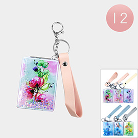 12PCS - Flower Printed Compact Mirror Keychains