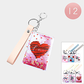 12PCS - LOVE Message Heart Printed Compact Mirror Keychains