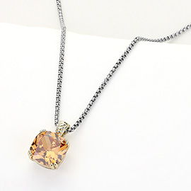 14K Gold Plated CZ Square Stone Pendant Necklace