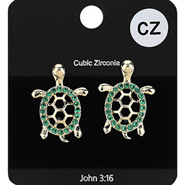 CZ Stone Paved Turtle Stud Earrings