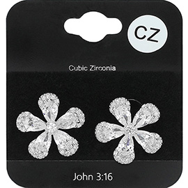 CZ Stone Flower Stud Evening Earrings