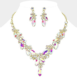 Flower Marquise Stone Cluster Y Shaped Evening Necklace