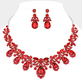 Teardrop Stone Cluster Pointed Marquise Round Stone Embellished Collar Evening Necklace