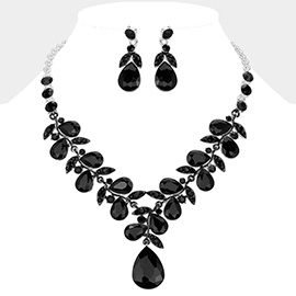 Teardrop Cluster Embellished Pendant Evening Necklace